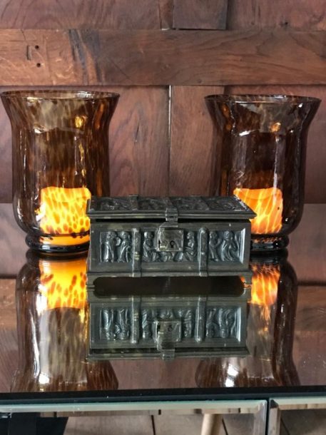 Pair of Tortoiseshell Glass Vases / Candleholders - Image 4