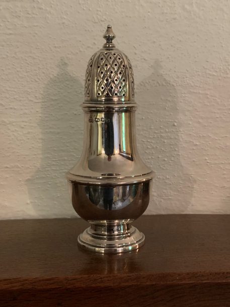 Queen  Anne style Baluster Silver Sugar Shaker, Hallmarked London 1972