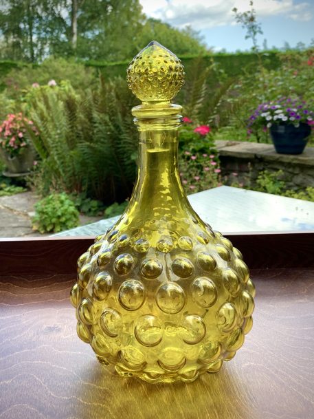 Retro Empoli Style Green Glass Bubble Bottle & Stopper