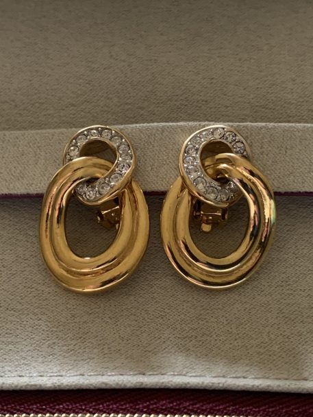 Vintage 1980s Gold tone and Diamante Clip On Earrings