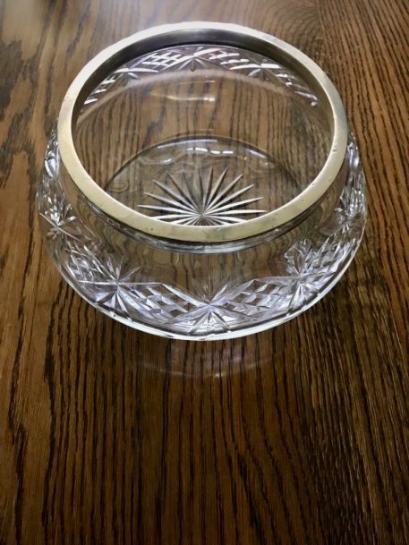 Attractive Vintage Cut Glass Fruit Bowl with Silver Rim, Birmingham 1945
