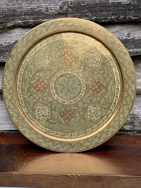 A really good Enamel Decorated Engraved Brass Eastern Charger