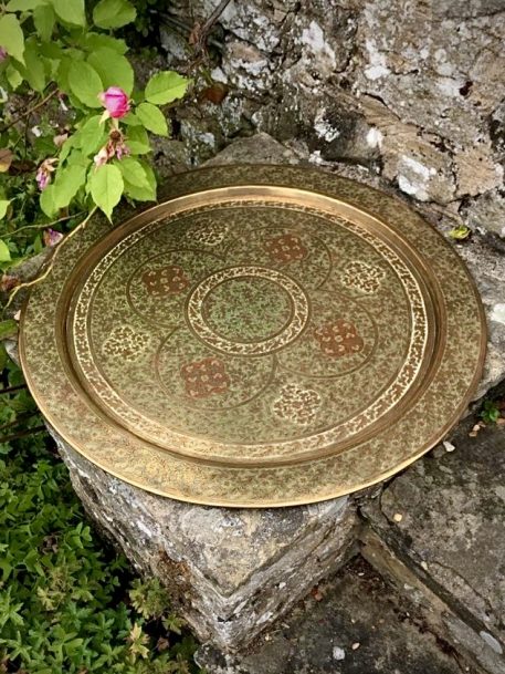 A really good Enamel Decorated Engraved Brass Eastern Charger - Image 4