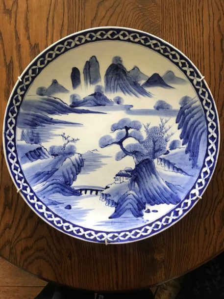 Early Japanese Arita (Imari) Blue & White Ceramic Porcelain Charger