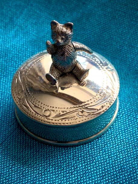Silver Round Articulated Teddy Bear Tooth Fairy Box - SOLD!