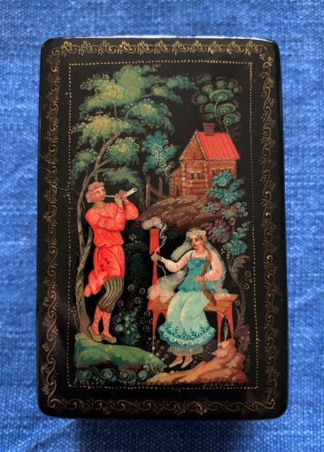 Russian Papier-mache Lacquer Box “Shepherd & Shepherdess”