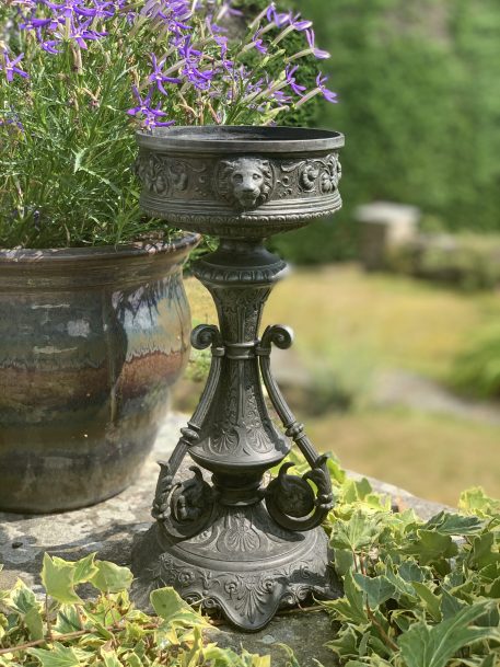 Metal Jardiniere/Candle holder with Lion Mask Detail