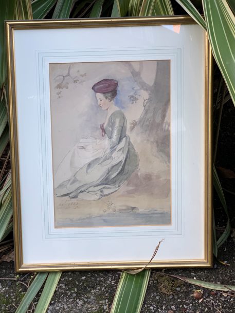 19th Century English School portrait of a Lady seated under a tree reading a book, 1853 - Image 5