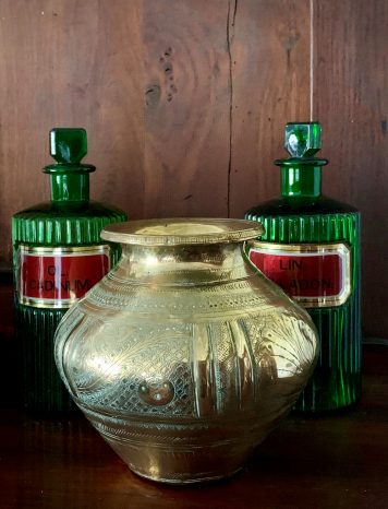 Antique Indian Brass Lota Kalash Engraved Water Pot - SOLD!