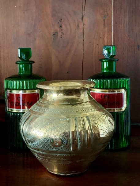 Antique Indian Brass Lota Kalash Engraved Water Pot - SOLD!
