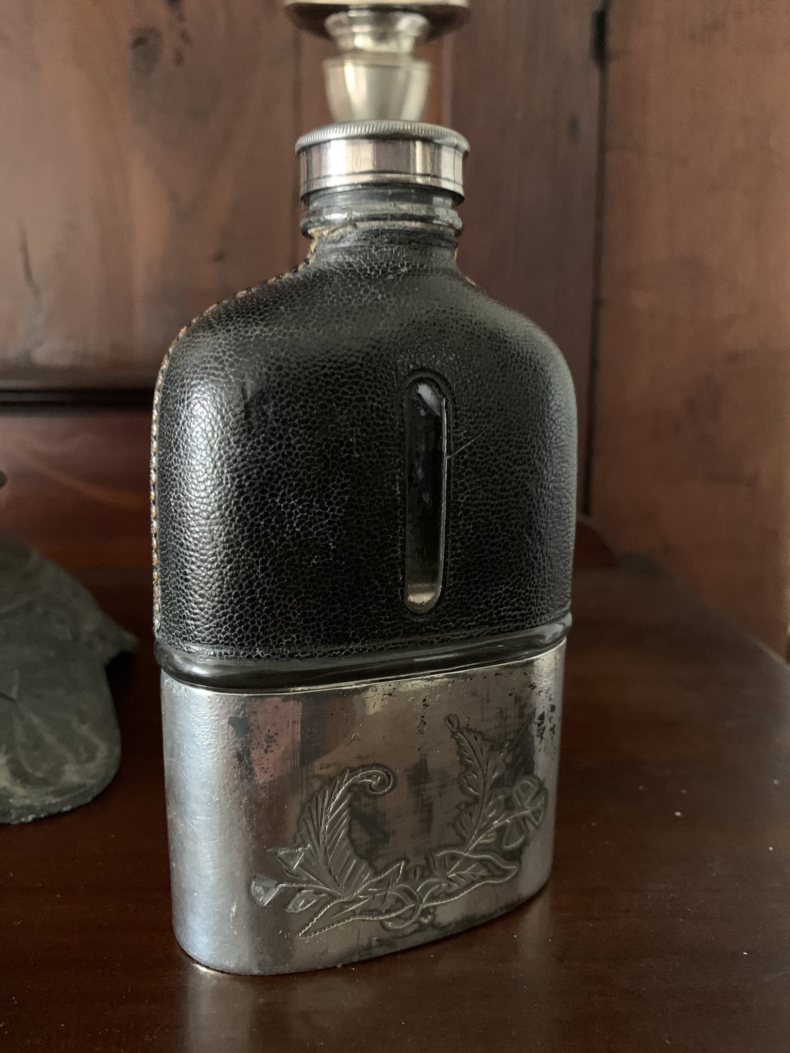 Antique Leather Bound Hip Flask Silver Plated – La BelleGray
