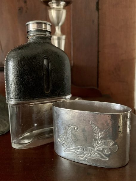 Antique Leather Bound Hip Flask Silver Plated - Image 4