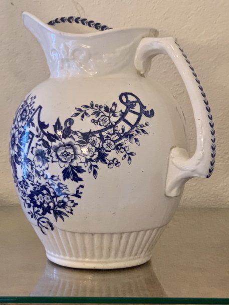A Vintage Blue & White Porcelain Pitcher with floral decorations - Image 12