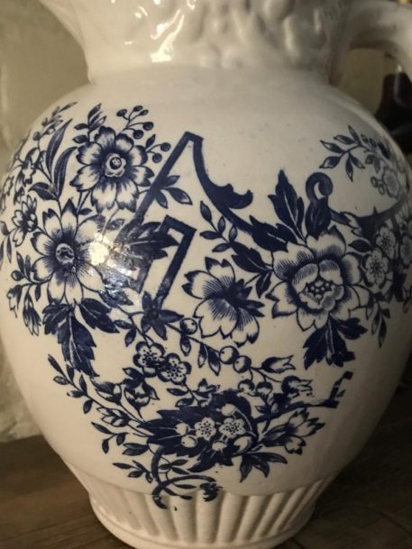A Vintage Blue & White Porcelain Pitcher with floral decorations - Image 9