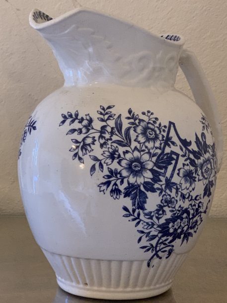 A Vintage Blue & White Porcelain Pitcher with floral decorations - Image 10
