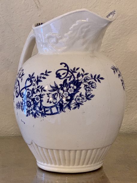 A Vintage Blue & White Porcelain Pitcher with floral decorations - Image 6