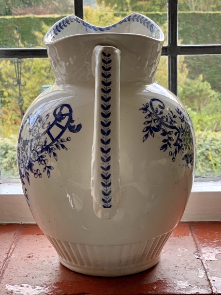 A Vintage Blue & White Porcelain Pitcher with floral decorations - Image 7
