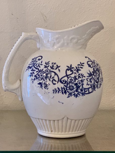 A Vintage Blue & White Porcelain Pitcher with floral decorations - Image 3