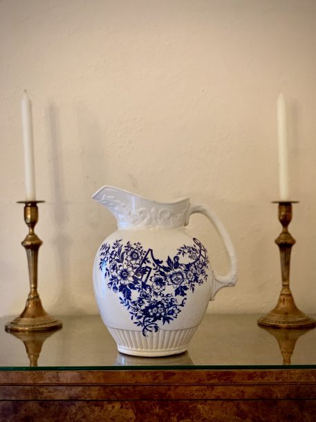 A Vintage Blue & White Porcelain Pitcher with floral decorations - Image 2