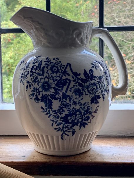 A Vintage Blue & White Porcelain Pitcher with floral decorations - Image 8