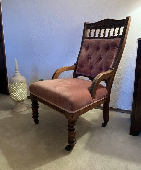 A Charming Victorian Oak Framed and Upholstered Arm Chair - Image 2