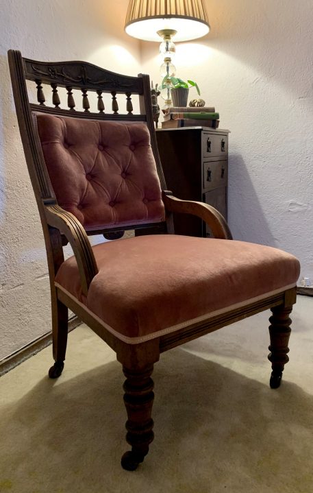 A Charming Victorian Oak Framed and Upholstered Arm Chair - Image 3