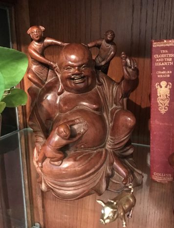 A Chinese Happy Laughing Buddha Wood Carving