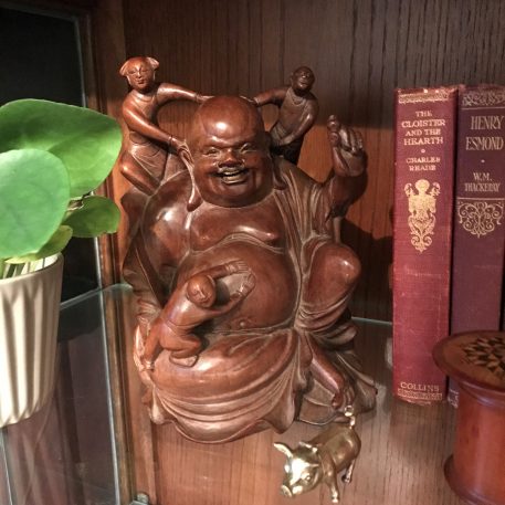 A Chinese Happy Laughing Buddha Wood Carving