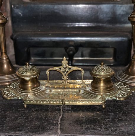 A Brass Inkstand with Double Covered Fixed Ink Wells - Image 15