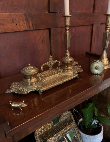 A Brass Inkstand with Double Covered Fixed Ink Wells - Image 5