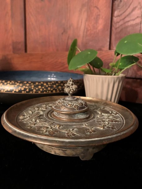Unusual Embossed Brass Inkwell - Image 2