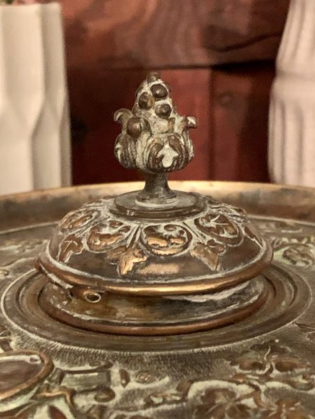 Unusual Embossed Brass Inkwell - Image 5