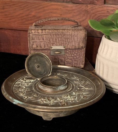 Unusual Embossed Brass Inkwell - Image 7