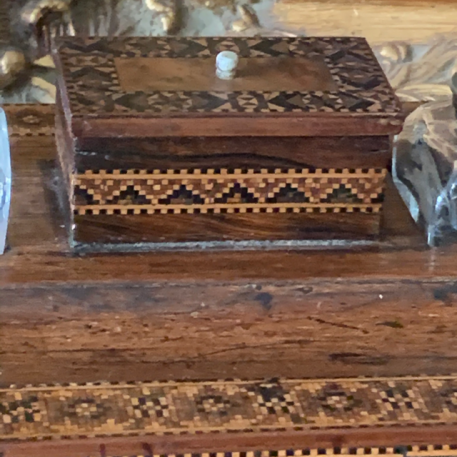 A Tunbridge Ware Marquetry and Parquetry Two Bottle Inkstand in Good Condition - Image 5