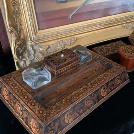 A Tunbridge Ware Marquetry and Parquetry Two Bottle Inkstand in Good Condition - Image 6
