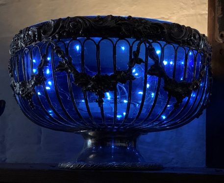 Large Silver Plated Glass Pedestal/Punch Bowl with Blue Liner - Image 4