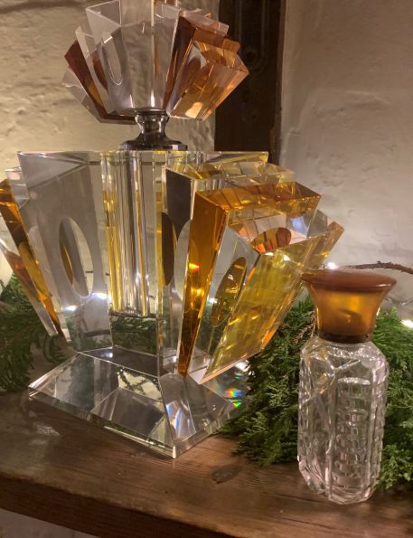 Art Deco Style Clear & Amber Crystal Perfume Bottle - SOLD! - Image 5