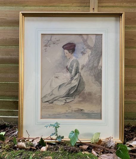 19th Century English School portrait of a Lady seated under a tree reading a book, 1853 - Image 6