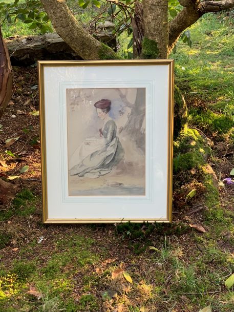 19th Century English School portrait of a Lady seated under a tree reading a book, 1853 - Image 4