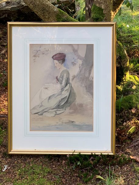 19th Century English School portrait of a Lady seated under a tree reading a book, 1853 - Image 2