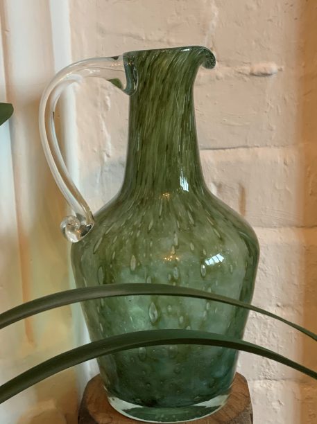 An Unusual Handblown Green Glass Jug with Clear Scroll Handle - SOLD! - Image 2