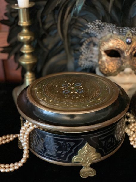 A 19th Century (1880/1890) French Ebony and Brass Circular Casket / Box