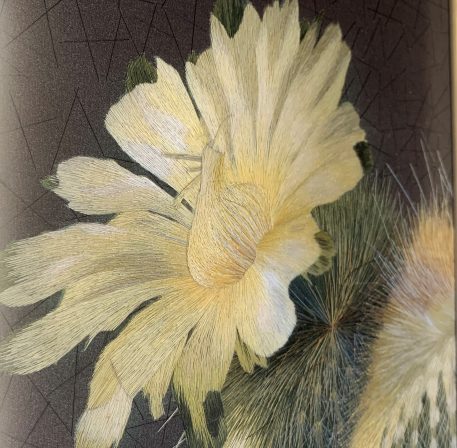 A Handmade Suzhou Embroidery of a Yellow Flowering Cactus - Image 5