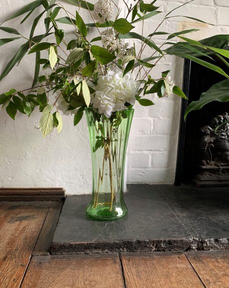 A Green Stuart Crystal of England Ribbed Glass Vase - Image 2