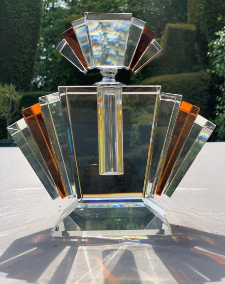 Art Deco Style Clear & Amber Crystal Perfume Bottle - SOLD! - Image 6