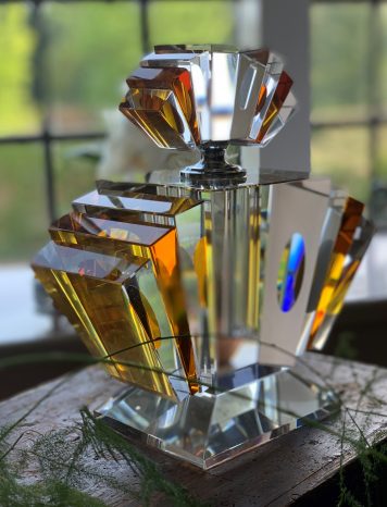 Art Deco Style Clear & Amber Crystal Perfume Bottle - SOLD!