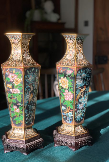 Pair of Hexagonal Cloisonné Vases - Image 2