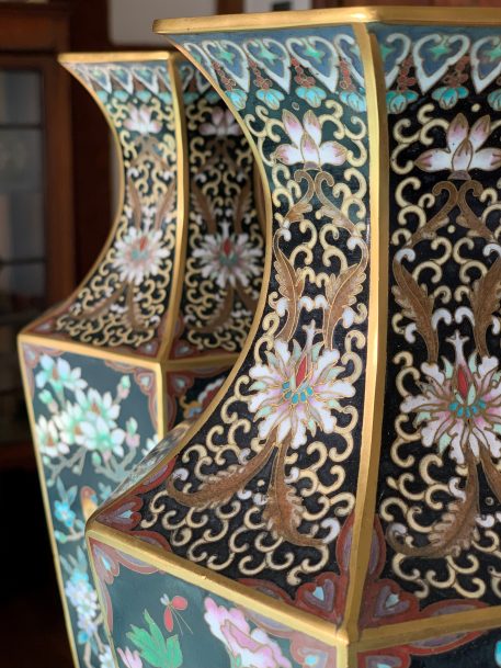 Pair of Hexagonal Cloisonné Vases