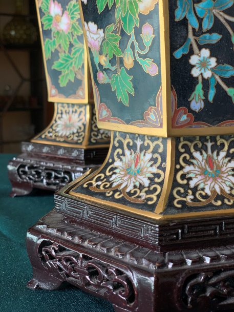 Pair of Hexagonal Cloisonné Vases - Image 3